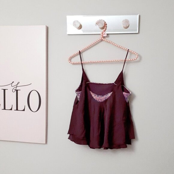 NWOT Free People plum purple satin-like camisole with sequin accent, S - Picture 10 of 11